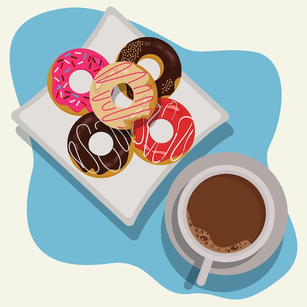 Donuts met een glas gesmolten chocolade vectorillustratie