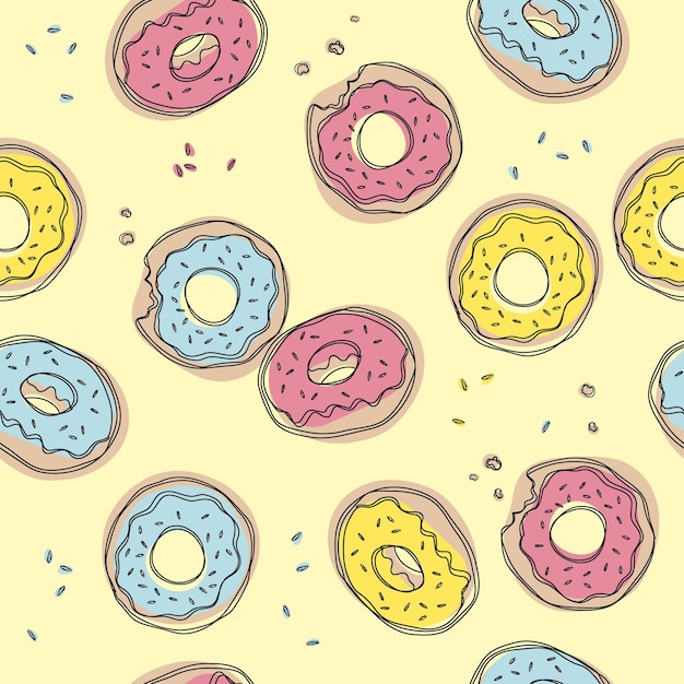 도넛 원활한 패턴 귀여운 달콤한 음식 아기 배경 섬유 벽지 패브릭 장식에 대 한 화려한 디자인