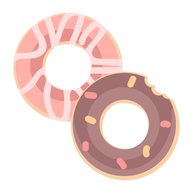 도넛 세미 플랫 컬러 벡터 개체 음식 마구간 흰색에 전체 크기 항목 도넛 가게 집에서 만든 음식 맛있는 도넛 웹 그래픽 디자인 및 애니메이션을 위한 간단한 만화 스타일 그림