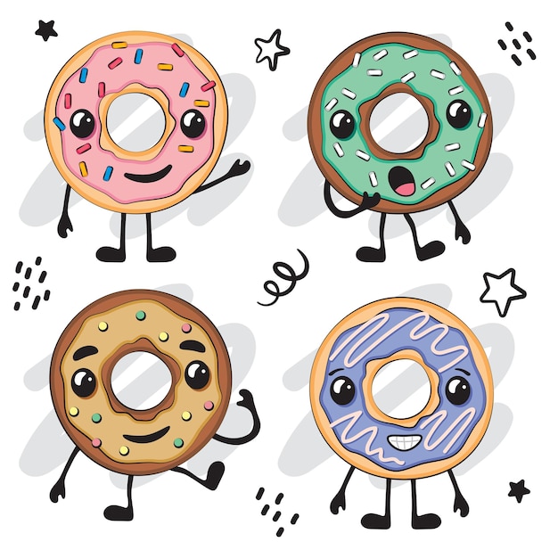 Vector donuts snoep dessert cartoon set