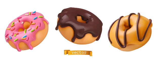Vector donuts with pink icing and chocolate.