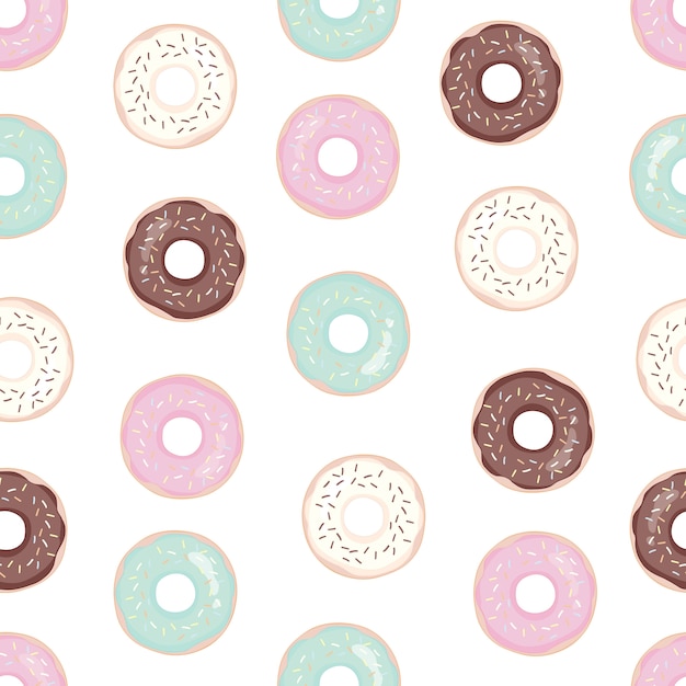 Vector donuts with pink icing. seamless pattern.