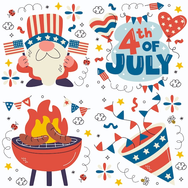 Vector doodle 4th july sticker collectie