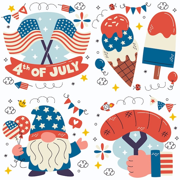 Vector doodle 4th july stickers collection