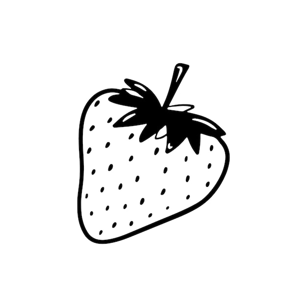 Doodle aardbeien vector illustratie zwarte hand getekend abstract fruit met bladeren schets enkel
