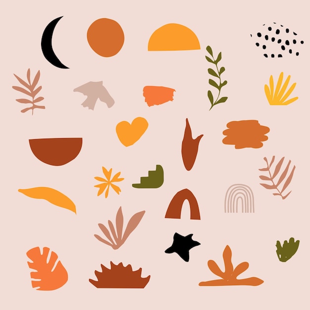 Doodle abstract elements collection random nature inspired shapes vector