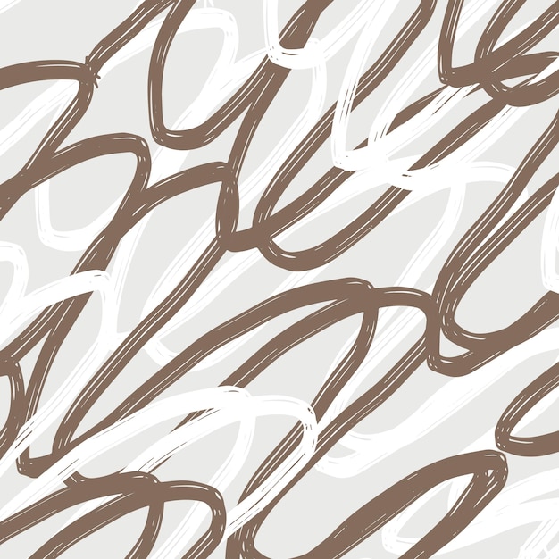 Doodle abstract pattern irregular chaotic waves zigzags on contrasting beige background