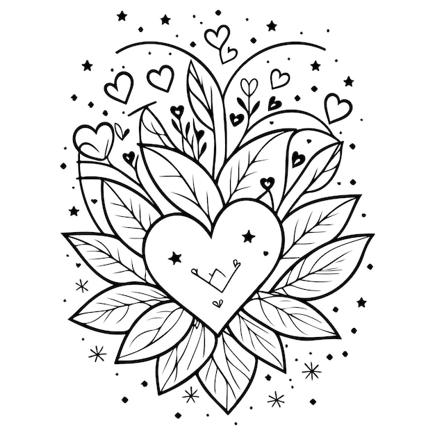 Vettore doodle astratto valentine amore stella cuore fiore illustrazione schizzo disegno