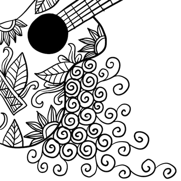Doodle akoestische gitaar met bloemenornament