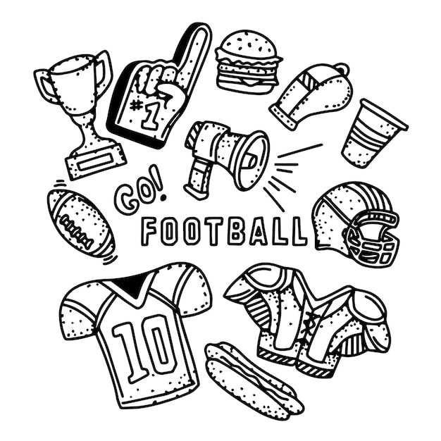 Vector doodle amerikaans voetbal lijntekeningen element clipart