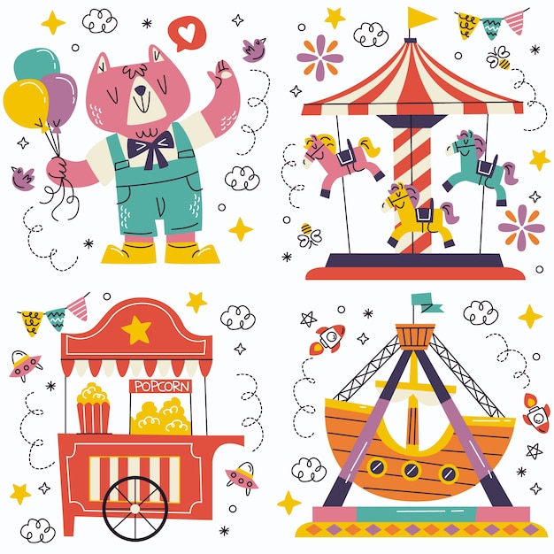 Vector doodle amusement park stickers collection