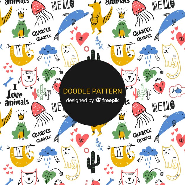 Doodle animali e pattern di parole