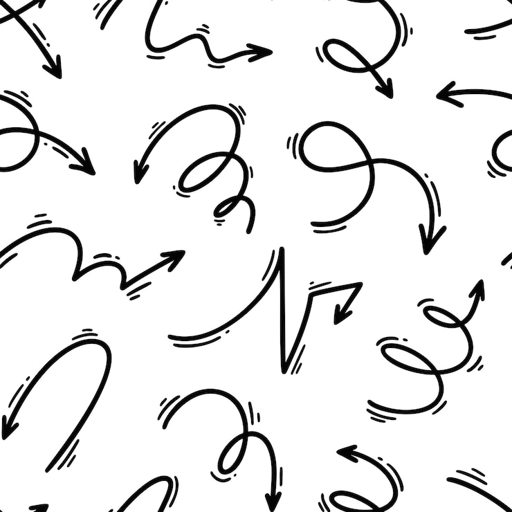 Vector doodle arrow seamless pattern squiggle scribble swoosh swirl drawing