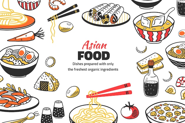 Doodle asian food background