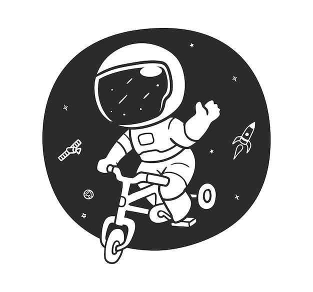 L'astronauta doodle va in bicicletta nello spazio