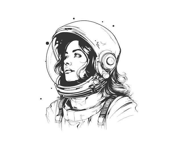 Doodle Astronaut woman wearing space helmet Vector illustration design
