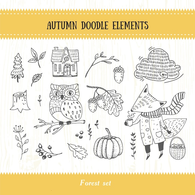 Doodle autumn forest collection