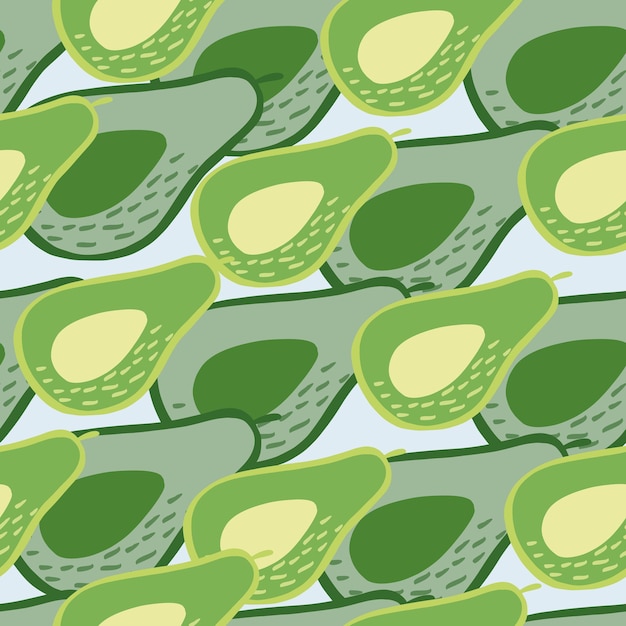 Doodle avocado seamless pattern. Hand drawn botanical backdrop.