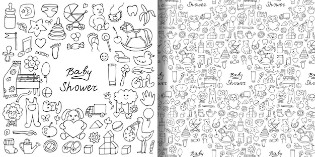 Doodle baby shower stampa e set di modelli senza cuciture