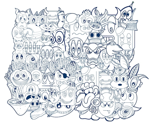 Doodle background cute monster vector design