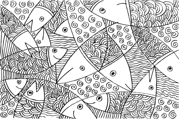 Doodle background decorative fish