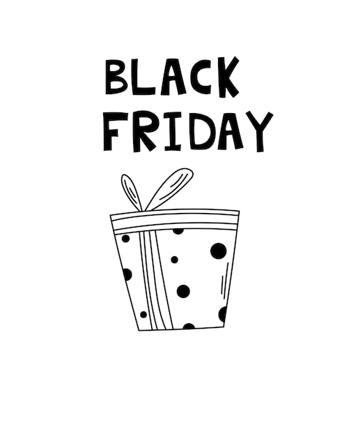 Doodle Banner Black Friday Vector illustration with a cute gift