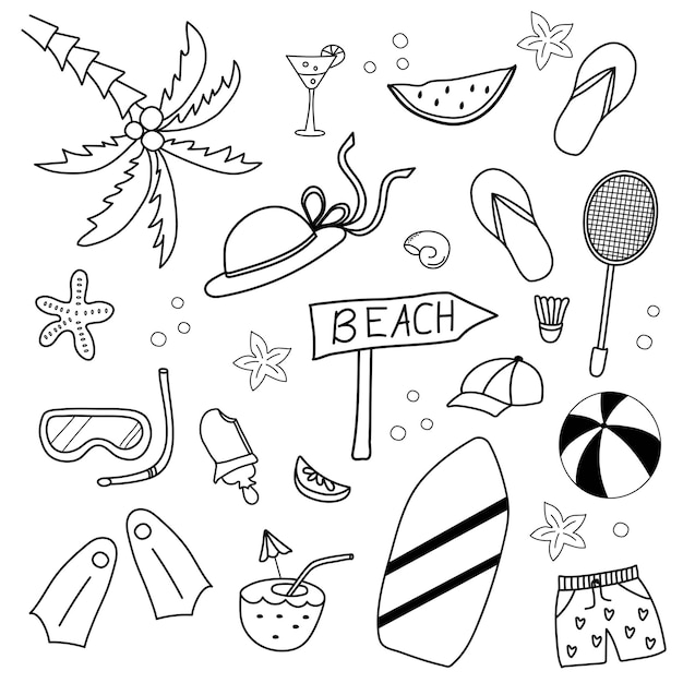 Vector doodle beach elements set