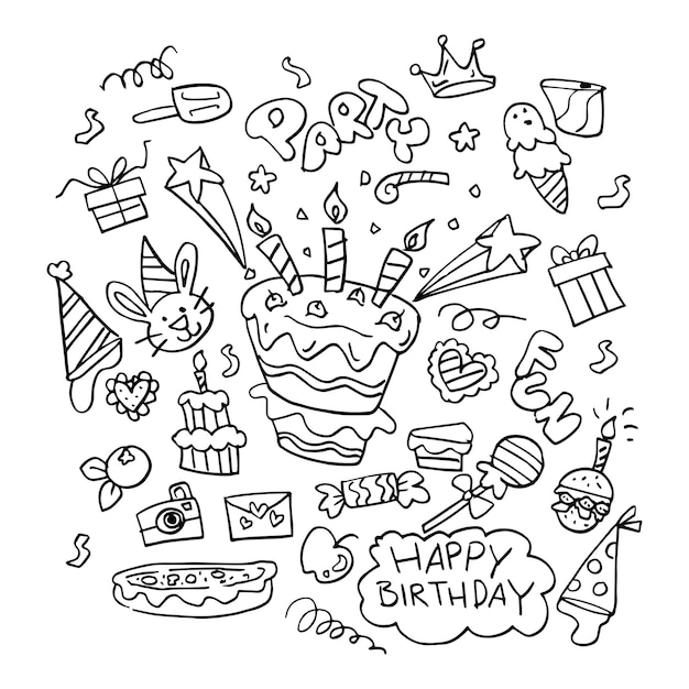 Vector doodle birthday elements