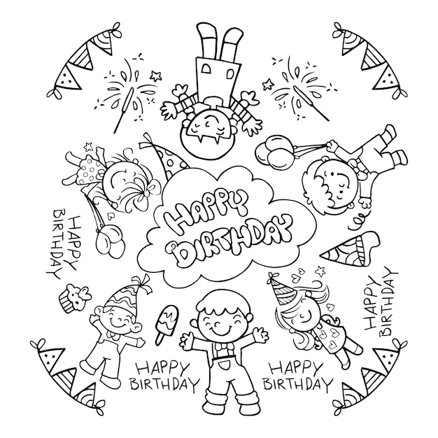 Vector doodle birthday elements