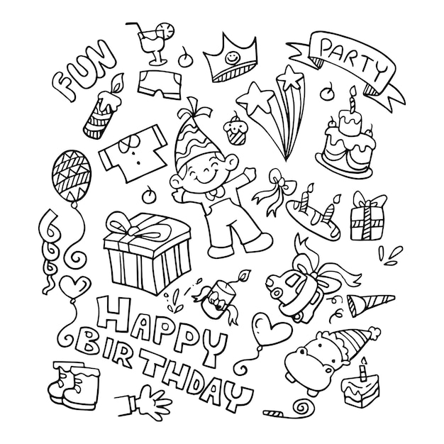 Vector doodle birthday elements