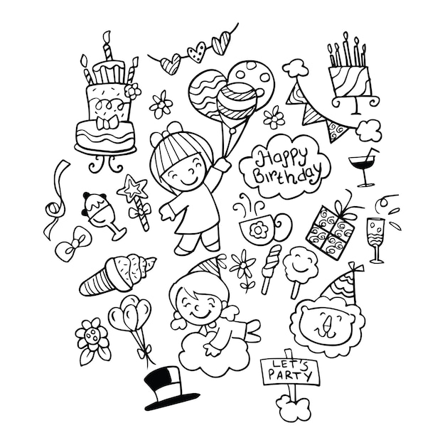 Vettore doodle elementi di compleanno