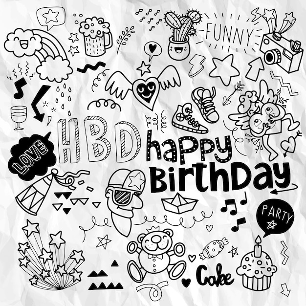 Vector doodle birthday party background ,hand draw birthday element