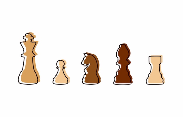 Doodle black brown and white chess set World chess day