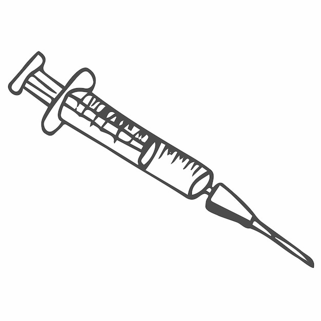 分離された黒注射器アイコンを落書き。シンプルなワクチンサイン。注射のシンボル。黒の分離