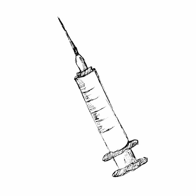 Вектор Каракули черный шприц значок изолированные простой символ инъекции знак вакцины черный изолированные