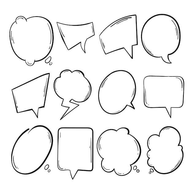 Vector doodle blank speech bubbles hand drawn cartoon thinking shapes set free vector