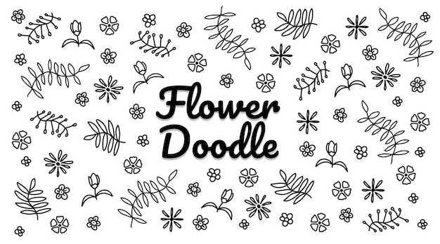 Doodle bloem Bloemenpatroon bloem- en bladpatroon Minimalistische set bloemen met de hand getekende bloem