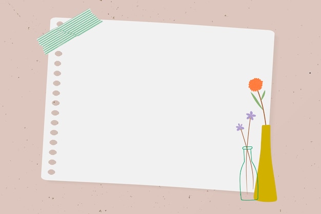 Vector doodle bloemen in vazen notitie papier op roze achtergrond vector