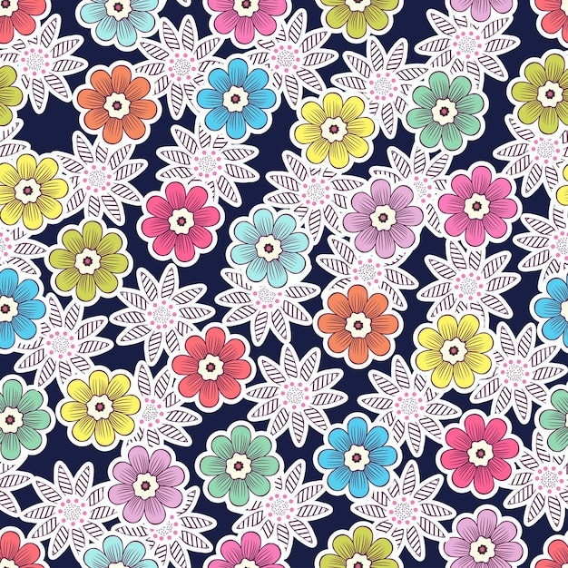 Doodle bloemen naadloze patroon kleurrijke bloemen achtergrond Multicolor knoppen met witte lijn