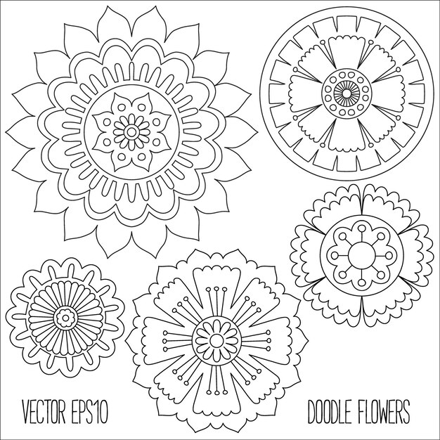 Vector doodle bloemen set