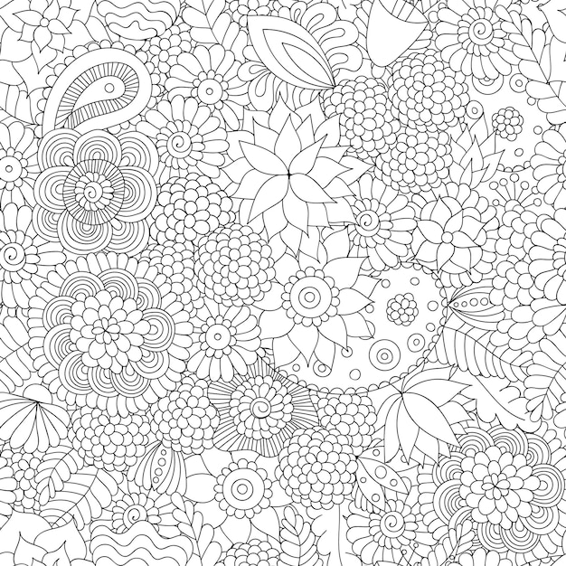 Doodle bloemenpatroon zwart-wit. Vector naadloze achtergrond in oosterse stijl voor ontwerp van textiel, stof, inpakpapier, kleurboek, bug, tassen, uitnodigingen