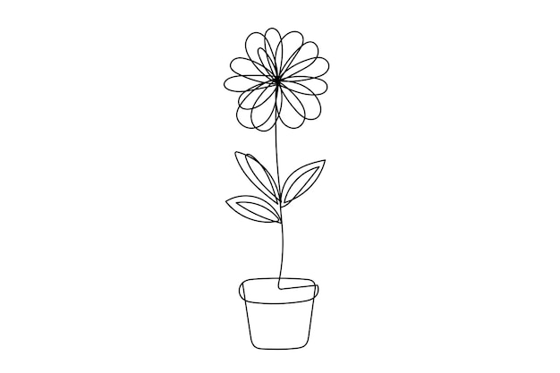 Vector doodle bloemgroei lijnkunst silhouet illustratie bloembloem monoline vector handtekeningkunst