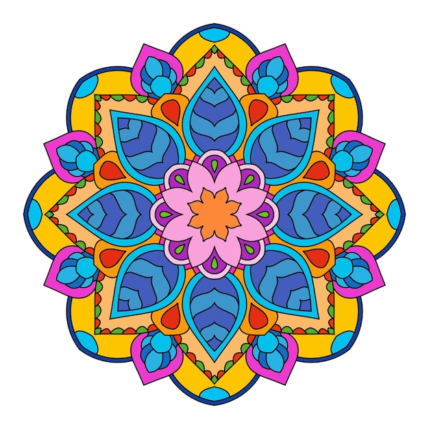 Doodle boho floral multi colored mandala