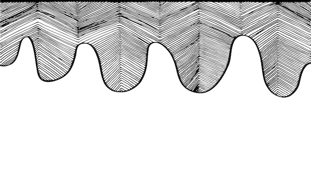 Vector doodle border black herringbone stripe with wavy border