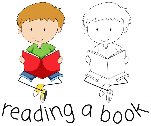 Мальчик Doodle читает книгу