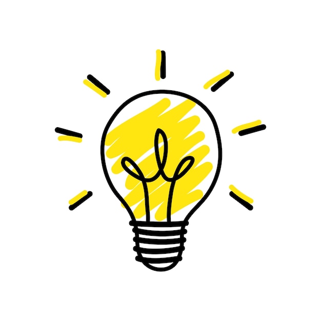 Doodle Bulb light idea for icon Symbol of idea creativity innovation inspiration Vector illustration