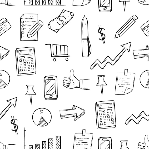 Doodle business equipment seamless pattern