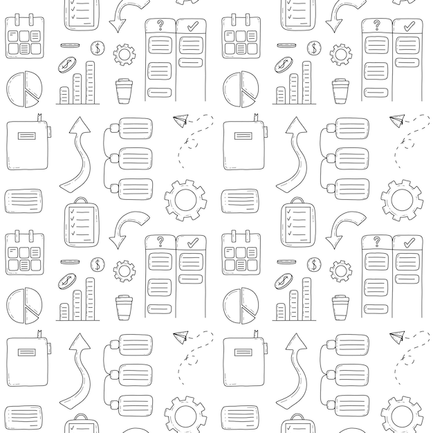 Vector doodle business and management vector seamless pattern