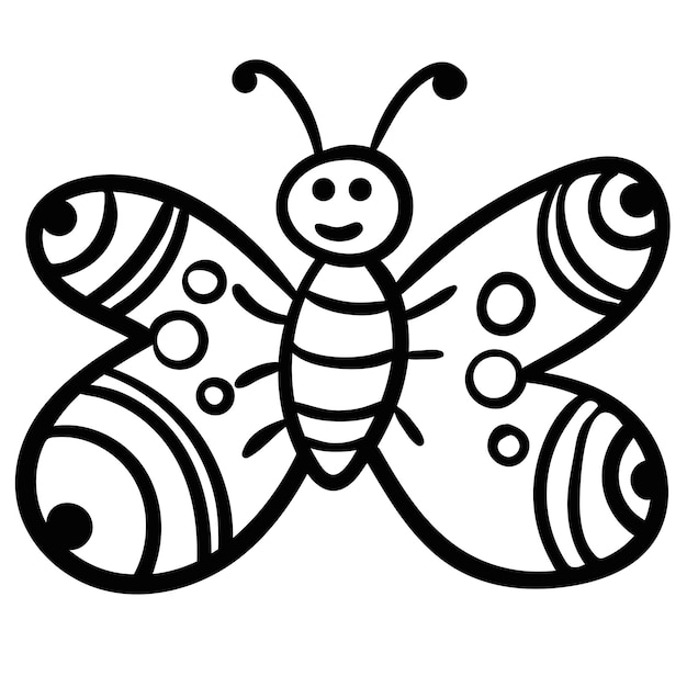 Doodle butterfly cartoon happy bug isolated on white background