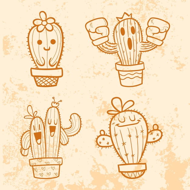 Vector doodle cactus cartoon